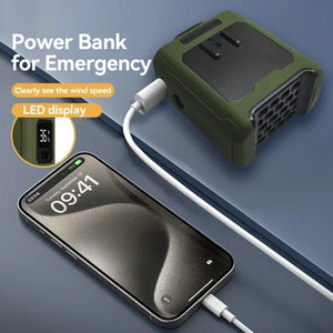 Portable Waist Fan 20000mAh Outdoor Hanging Neck Fan Rechargeable Strong Wind Waist Clip Camping Fan with Power Bank Lighting
