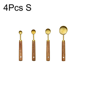 Wooden Handle Stainless Steel Measuring Cups and Spoons Set