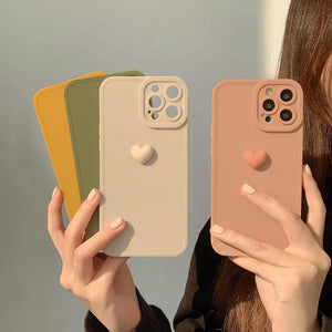 3D Love Heart Phone Case For iPhone 11 12 13 14 Pro Max X XR XS Max 7 8 Plus Soft Silicone Camera Protector Cover Case for Girl Fashion Cute Love-Heart Shape Silicone Case Shockproof Soft Back Cover Protective Case