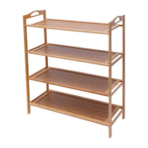 4 Tier Bamboo Shoe Rack, Shoe Shelf, Eco-Friendly Shoe Organizer, Multipurpose Open Storage Shelf, Natural Bamboo Material, Large Capacity for Family Shoes, Top Handle for Easy Move, Breathable, Mold Resistant, for Entryway L
