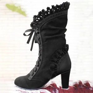 Women's Lace-Up High Heel Boots