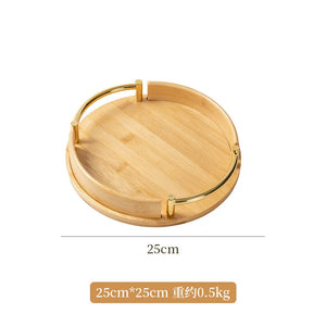 Bamboo Round Tray Fruit Plate Tea Set Dessert Handle