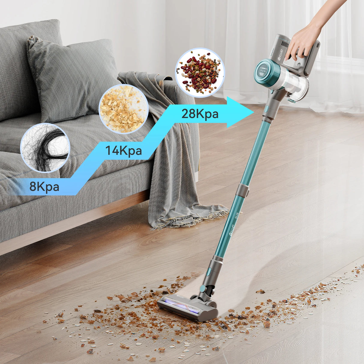 400W/≥28Kpa Cordless Vacuum Cleaner,Stick Vacuum with Touch Screen, Max 60 Mins Runtime,Wireless Vacuum Cleaners for Home,Anti-