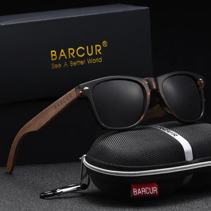 BARCUR Black Walnut Polarized Sunglasses for Men UV400 Sunscreen Protection Wooden Frame Polarized Lenses Presented in an Original Brand Box for Summer