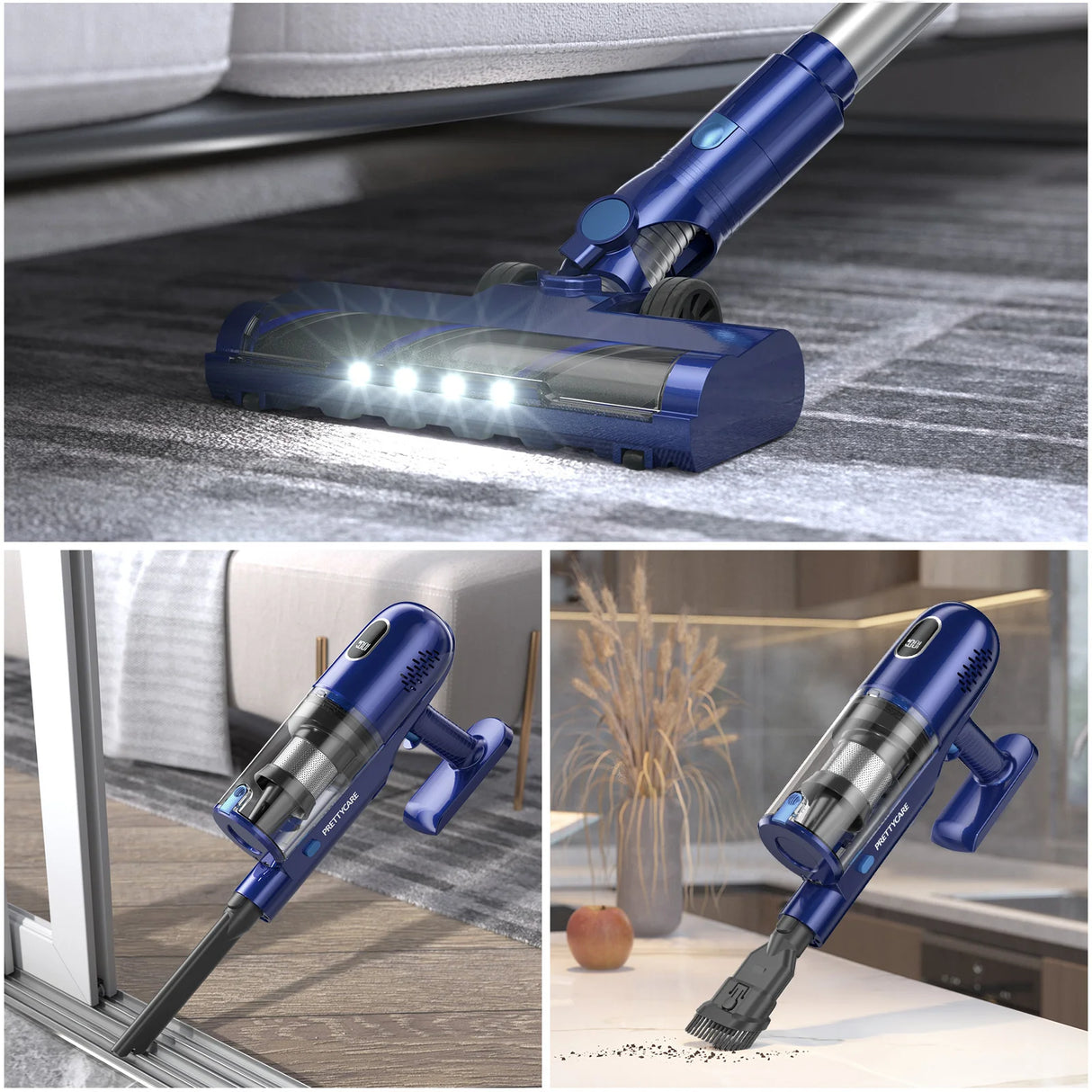 PrettyCare P1 Cordless Vacuum Cleaner 45 Mins 28Kpa Powerful Stick Vacuum with Brushless Motor LED Touch Display