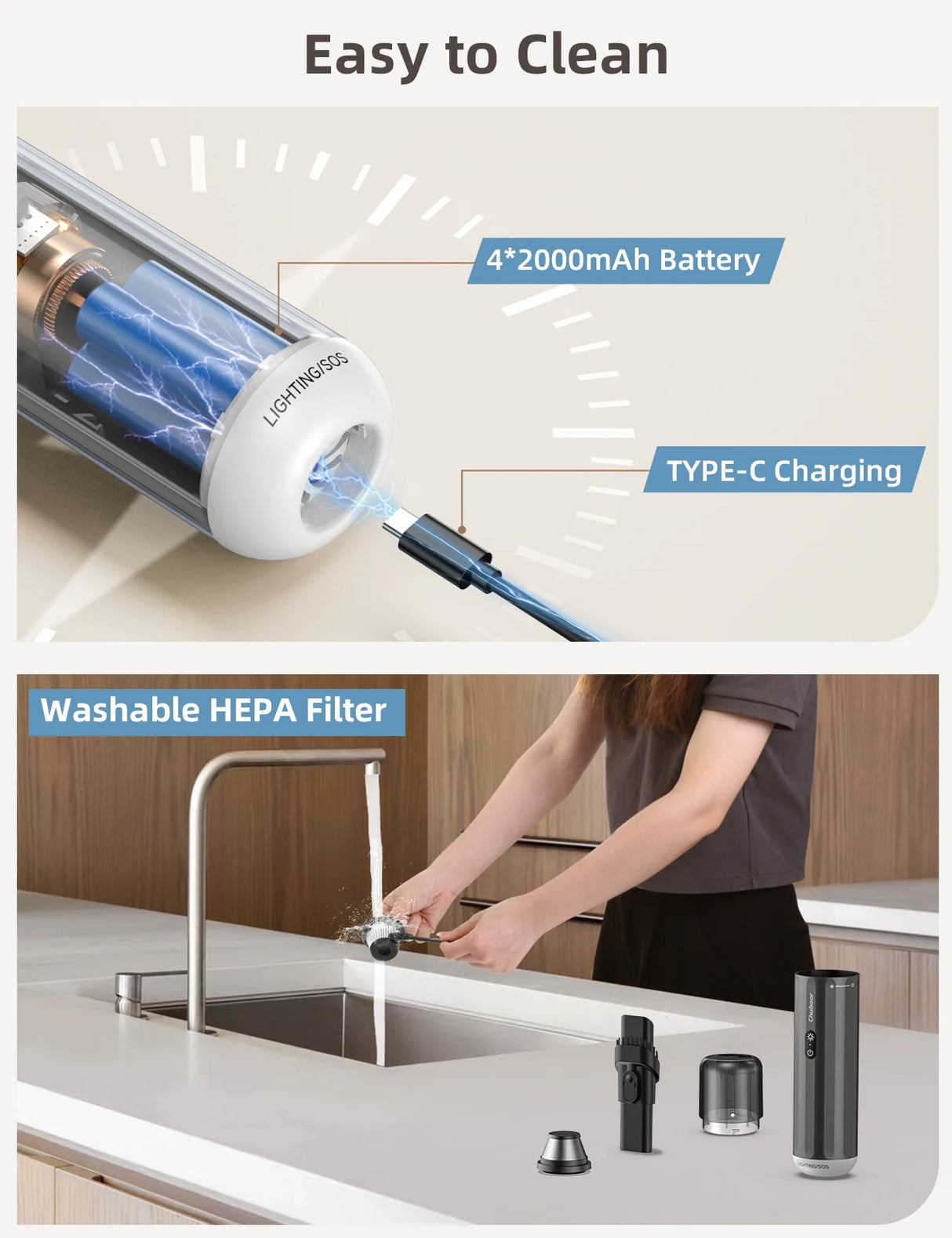 Chuboor Car Vacuum Cleaner 13000Pa Powerful Wireless Cleaner Strong Suction Handheld Car Cleaning Portable Home Appliance