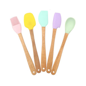 Mini Cake Spatula Set: Wooden Handle Cream Scraper & Oil Brush