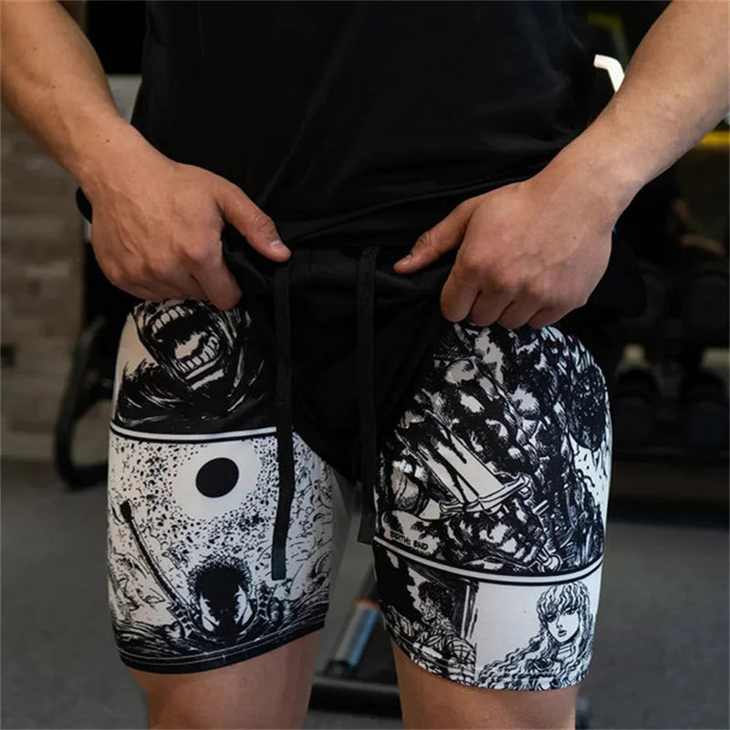 Anime Inspired 2-in-1 Running Shorts for Men