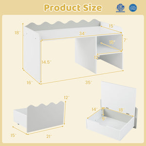 Scalloped Kids Bookshelf and Toy Storage Organizer for Playroom-Gray