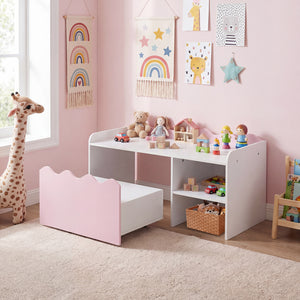 Scalloped Kids Bookshelf and Toy Storage Organizer for Playroom-Pink