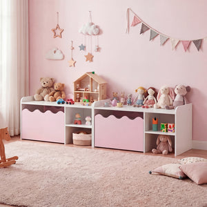 Scalloped Kids Bookshelf and Toy Storage Organizer for Playroom-Pink