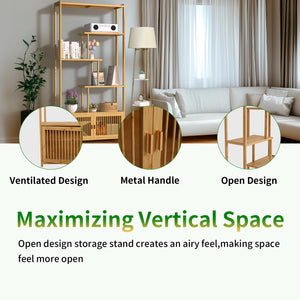 Bamboo Storage Rack Shelving Unit with High and Low Shelves Bookshelf Plant Stand for Home Organization Shelf
