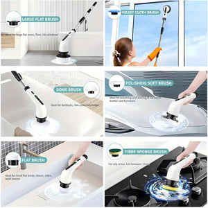 9 In 1 Electric Spin Scrubber Cordless Waterproof Cleaning Brush Multifunctional Tile Floor Tub Bathroom Kitchen Household Tool