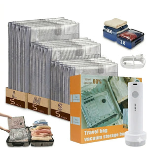 Vacuum Storage Bags with Electric Pump, Space-Saving Compression Pouches, Portable Mini Cordless Vacuum Sealer, Ultra-Compact Lightweight Travel Organizer
