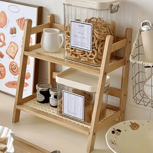 1-Piece (Small) 2-Tier Bamboo Organizer Rack – Multifunctional Storage Shelf for Kitchen, Office, or Bedroom | Arched Design, Bohemian-Style Wood Finish | Ideal for Displaying Coffee Mugs, Plants, Cosmetics, and Wine – Pr