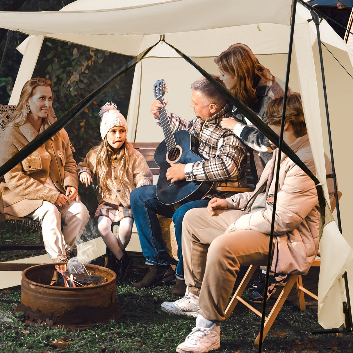 10 x 10 Feet Screened Canopy Tent w/ Vestibule and Zippered Door-Beige by DirectDeals