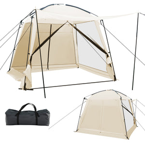 10 x 10 Feet Screened Canopy Tent w/ Vestibule and Zippered Door-Beige by DirectDeals