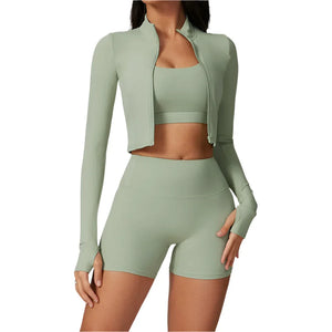 Zippered Yoga Set  Long Sleeve & High Waist Leggings