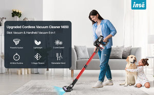 INSE N650 Cordless Vacuum Cleaner Powerful Suction 4-in-1 Stick Vacuum Cleaner Rechargeable Battery Up to 45mins Runtime
