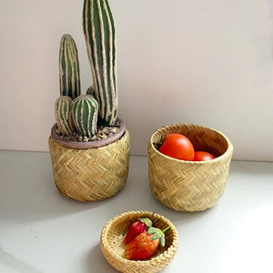 Bamboo Dessert Plate Fruit Snack Basket Storage