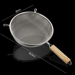 Stainless Steel Strainer Spoon with Wooden Handle - Fine Mesh Kitchen Tool