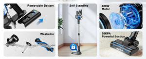 Cordless Vacuum Cleaner，55Kpa/45Mins/8 in 1 Powerful Suction,Self-Standing, 3 Suction Modes, Vacuum for Floor Carpet Pet Hair