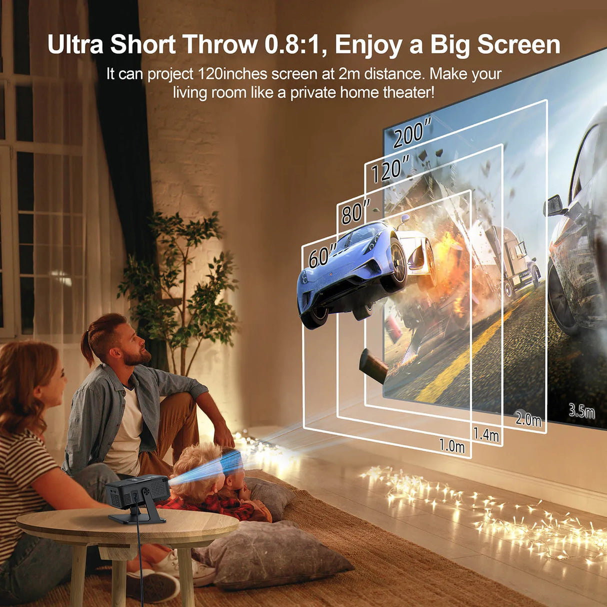 Mini Smart Projector with Native 720P Support 4K Decoding Dual WiFi 6 Wireless 5 Portable Cinema Projector for Home Theater