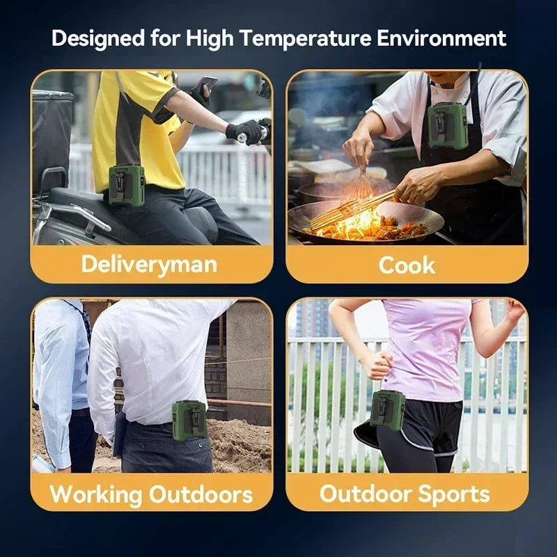 Portable Waist Fan 20000mAh Outdoor Hanging Neck Fan Rechargeable Strong Wind Waist Clip Camping Fan with Power Bank Lighting