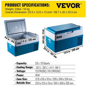 Portable Car Fridge (20-55L) with Dual Power (12/24V DC, 110-240V)