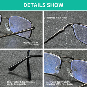 BARCUR Fashion Business Presbyopia Eyeglasses for Men and Women Ultra-Light Double Bar Alloy Rectangular Small Frame Transparent HD Reading Glasses