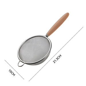 Stainless Steel Colander with Wooden Handle - Multi-function Mesh Sieve Baking Tool