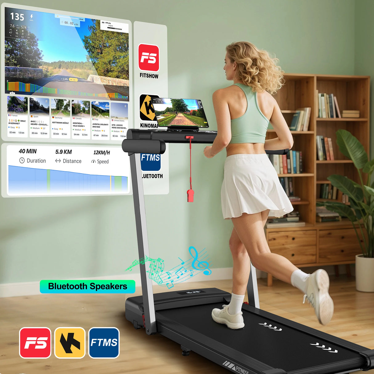 FYSIQ Foldable Treadmill for Home, 1-12 km/h, 3-in-1 Walking Pad with Dual LED Display, 12 Programmes and Remote Control,