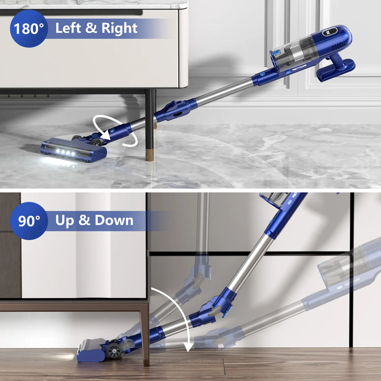 PrettyCare P1 Cordless Vacuum Cleaner 45 Mins 28Kpa Powerful Stick Vacuum with Brushless Motor LED Touch Display