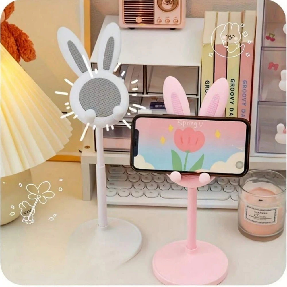 Cute Bunny Phone Stand, Adjustable Universal Desk Mount for Smartphones, Kawaii Animal Decor for Home Office, Lovely Gift for Gi