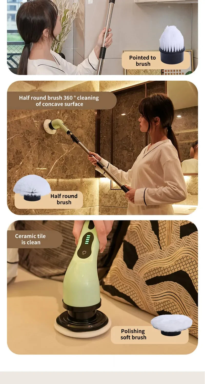 9 in 1Electric Spin Scrubber,Cordless Cleaning Brush Shower Scrubber – Adjustable Extension Handle Waterproof for Tub Tile Floor