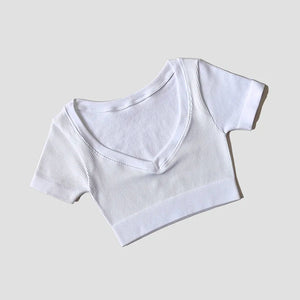 Seamless Yoga Shirts Deep V Neck  Short Sleeve