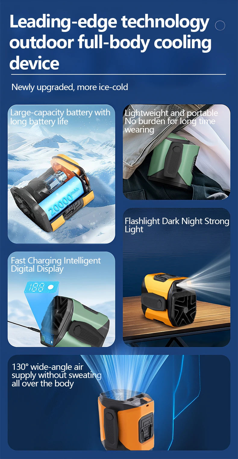 Portable Waist Fan 10000mAh with Power Bank LED Lighting Hanging Neck Fan 5 Speed Strong Airflow Cooling Fan for Outdoor Working