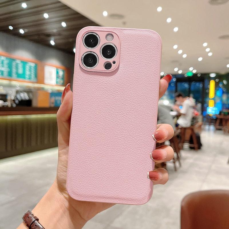 Trendy Slim Leather Case with Full Protection Luxury Leather Textured Case for iPhone 11 12 13 Soft Shockproof Cover Leather Case Compatible with iPhone 12 13 Pro Max Elegant Phone Case