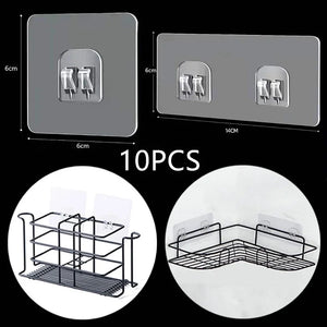 10PCS Transparent Self-Adhesive Wall Hooks for Kitchen & Bathroom Storage