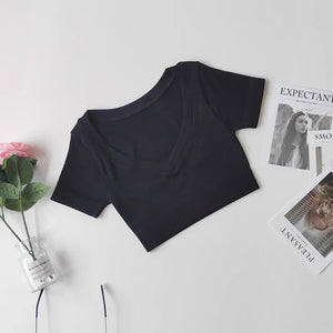 Seamless Yoga Shirts Deep V Neck  Short Sleeve