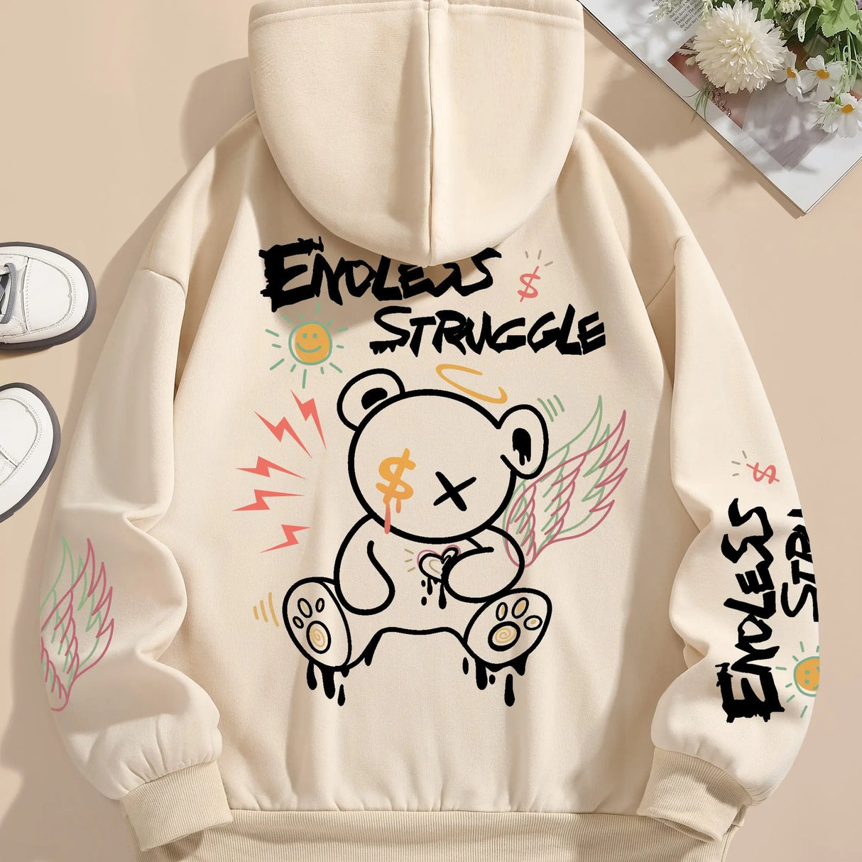 Cozy Couple Style  Personalized Bear Print Hoodie