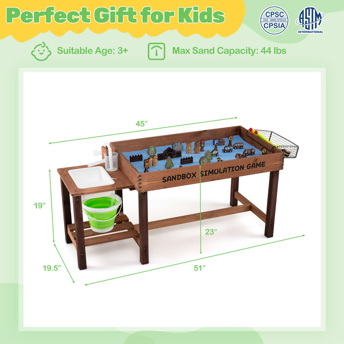 Sensory Table with Water Pump & Sink and 33 Sand Toys for Toddlers