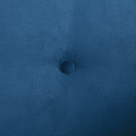 Close-up of the button-tufted blue fabric surface of the Serta Monroe Full Size Convertible Sofa, highlighting the detailed texture with a centered button.