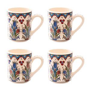 Set of 4 Handmade in Türkiye Ceramic Botanical Mugs - 9 Styles Available
