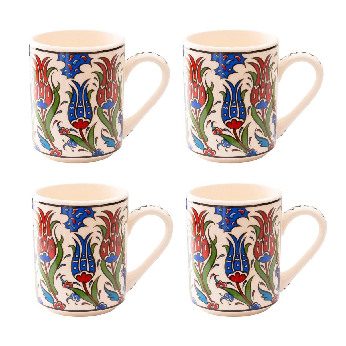 Set of 4 Handmade in Türkiye Ceramic Botanical Mugs - 9 Styles Available