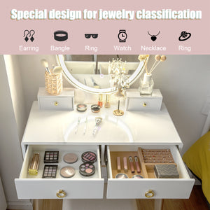 Set 3 Makeup Vanity Table Color Lighting Jewelry Divider Dressing Table-White