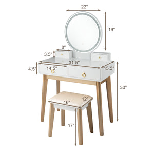 Set 3 Makeup Vanity Table Color Lighting Jewelry Divider Dressing Table-White