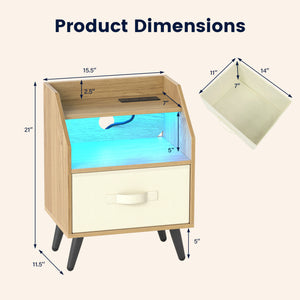 Set Of 2 Nightstands with LED Lights and Power Outlets for Living Room-Natrual