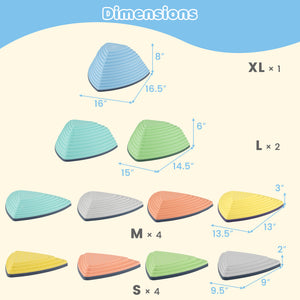 Set of 11 Stepping Stones for Kids Non-Slip Balance Stones with Storage Bag-Set of 11