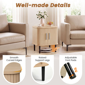Set of 1 Fluted Nightstand with Sliding Doors and Adjustable Shelf for Small Spaces-Natural